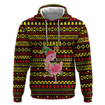 Uganda Christmas Hoodie Flamingo Lights Uganda Flag and Black Red Yellow - African Pride