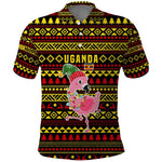 Uganda Christmas Polo Shirt Flamingo Lights Uganda Flag and Black Red Yellow - African Pride