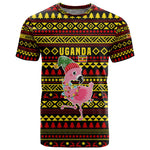 Uganda Christmas T shirt Flamingo Lights Uganda Flag and Black Red Yellow - African Pride