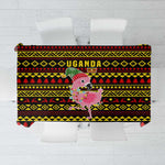 Uganda Christmas Tablecloth Flamingo Lights Uganda Flag and Black Red Yellow - African Pride