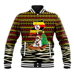 Uganda Christmas Baseball Jacket Santa in Canoe Christmas Tree Uganda Map Flag - African Pride