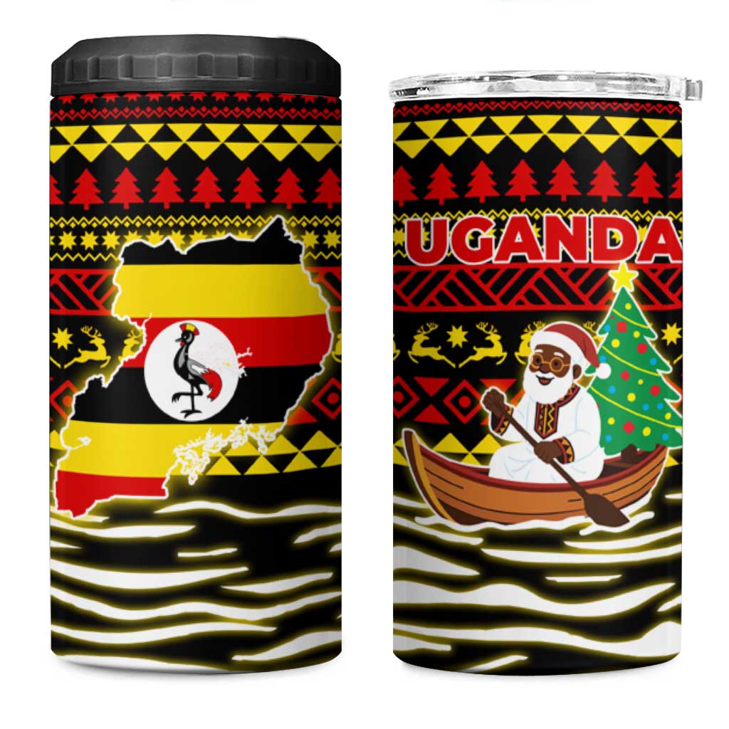 Uganda Christmas 4 in 1 Can Cooler Tumbler Santa in Canoe Christmas Tree Uganda Map Flag - African Pride