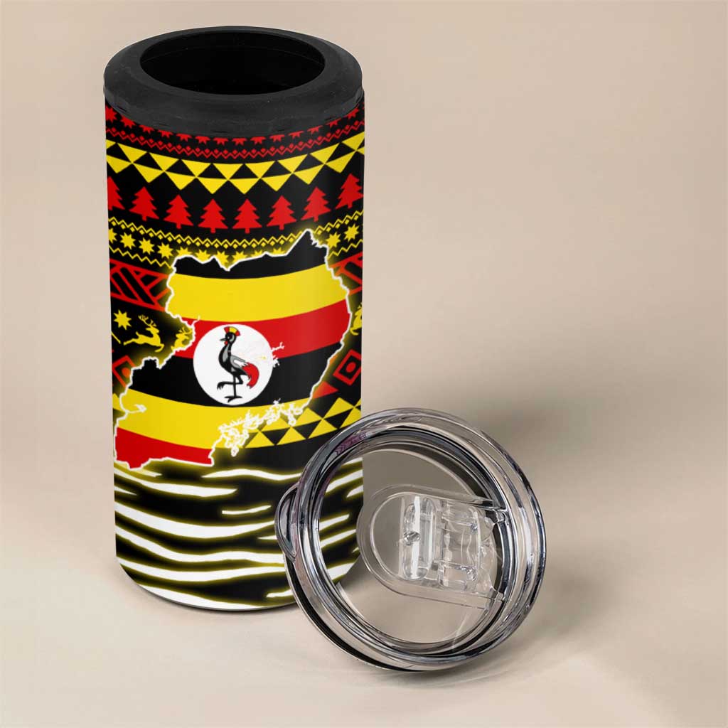 Uganda Christmas 4 in 1 Can Cooler Tumbler Santa in Canoe Christmas Tree Uganda Map Flag - African Pride