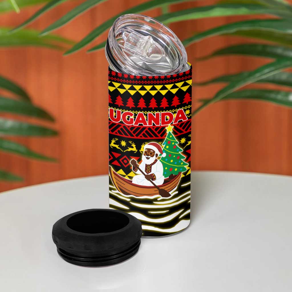 Uganda Christmas 4 in 1 Can Cooler Tumbler Santa in Canoe Christmas Tree Uganda Map Flag - African Pride