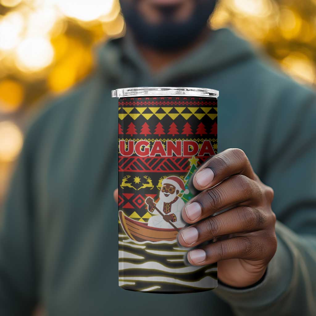 Uganda Christmas 4 in 1 Can Cooler Tumbler Santa in Canoe Christmas Tree Uganda Map Flag - African Pride