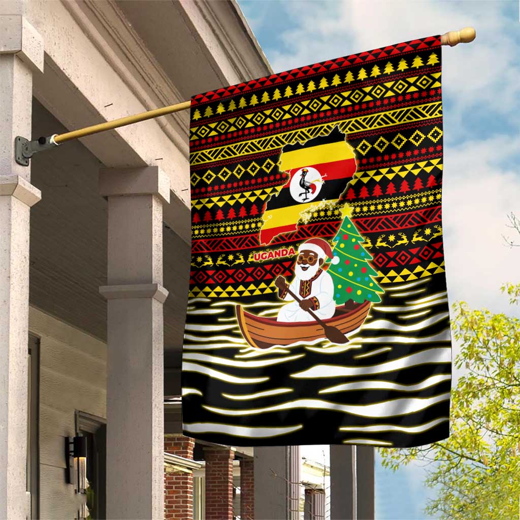 Uganda Christmas Garden Flag Santa in Canoe Christmas Tree Uganda Map Flag - African Pride