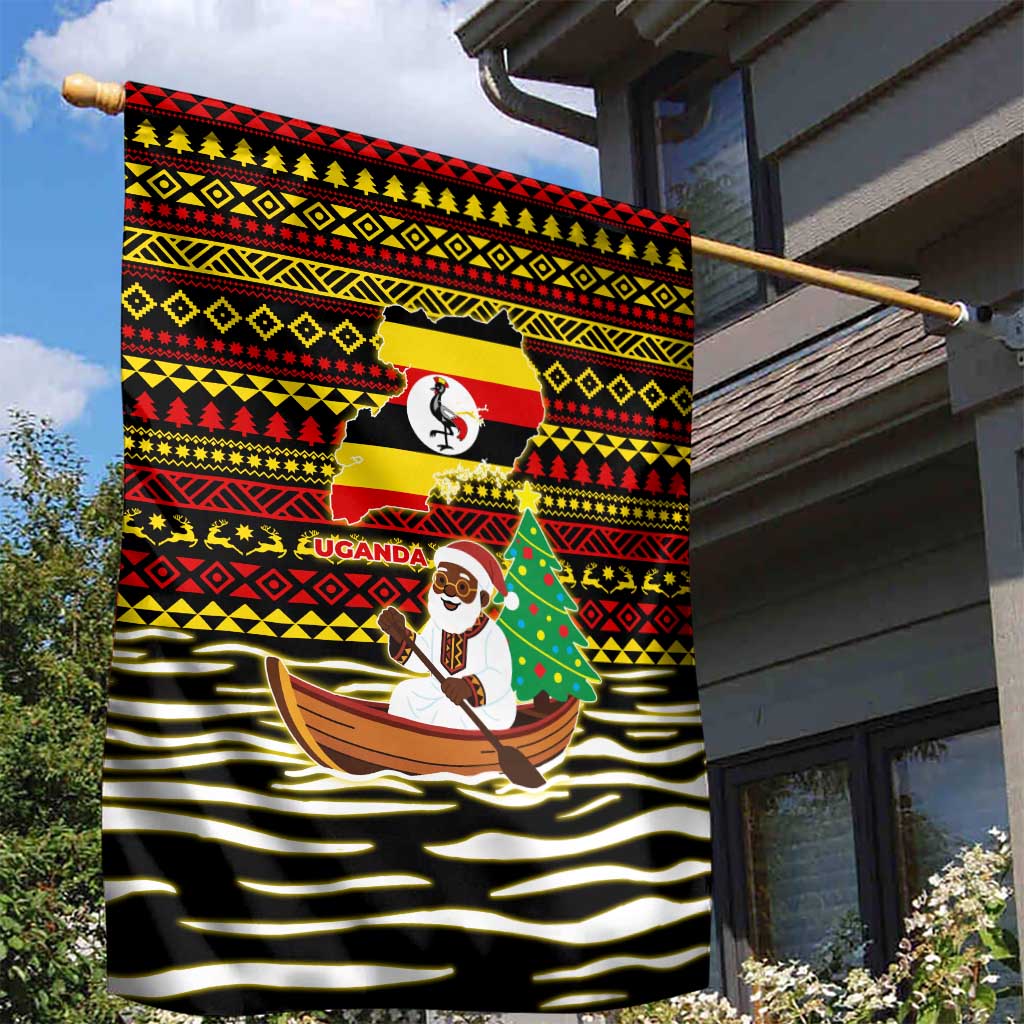 Uganda Christmas Garden Flag Santa in Canoe Christmas Tree Uganda Map Flag - African Pride
