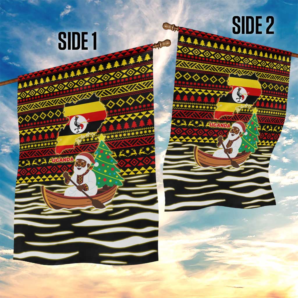 Uganda Christmas Garden Flag Santa in Canoe Christmas Tree Uganda Map Flag - African Pride