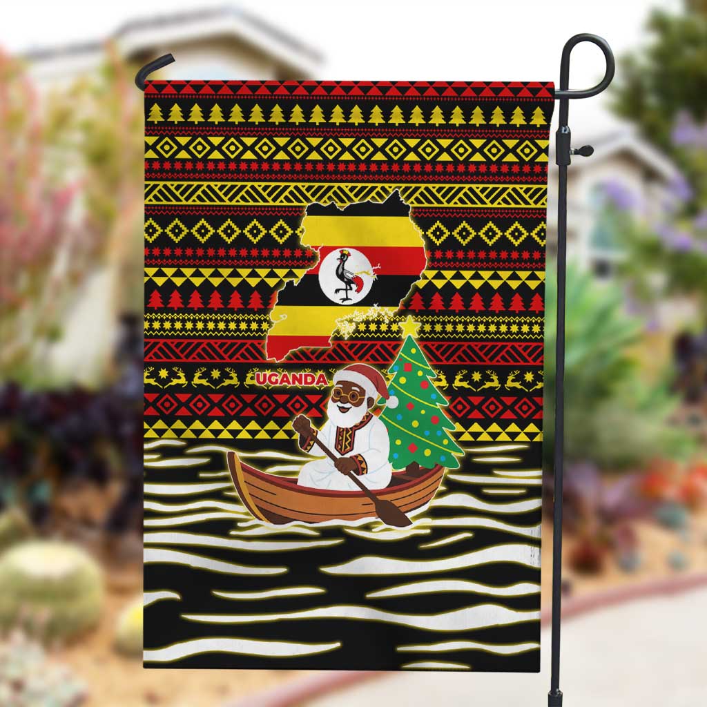Uganda Christmas Garden Flag Santa in Canoe Christmas Tree Uganda Map Flag - African Pride