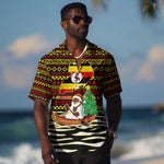 Uganda Christmas Hawaiian Shirt Santa in Canoe Christmas Tree Uganda Map Flag - African Pride