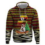 Uganda Christmas Hoodie Santa in Canoe Christmas Tree Uganda Map Flag - African Pride