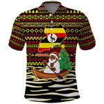 Uganda Christmas Polo Shirt Santa in Canoe Christmas Tree Uganda Map Flag - African Pride