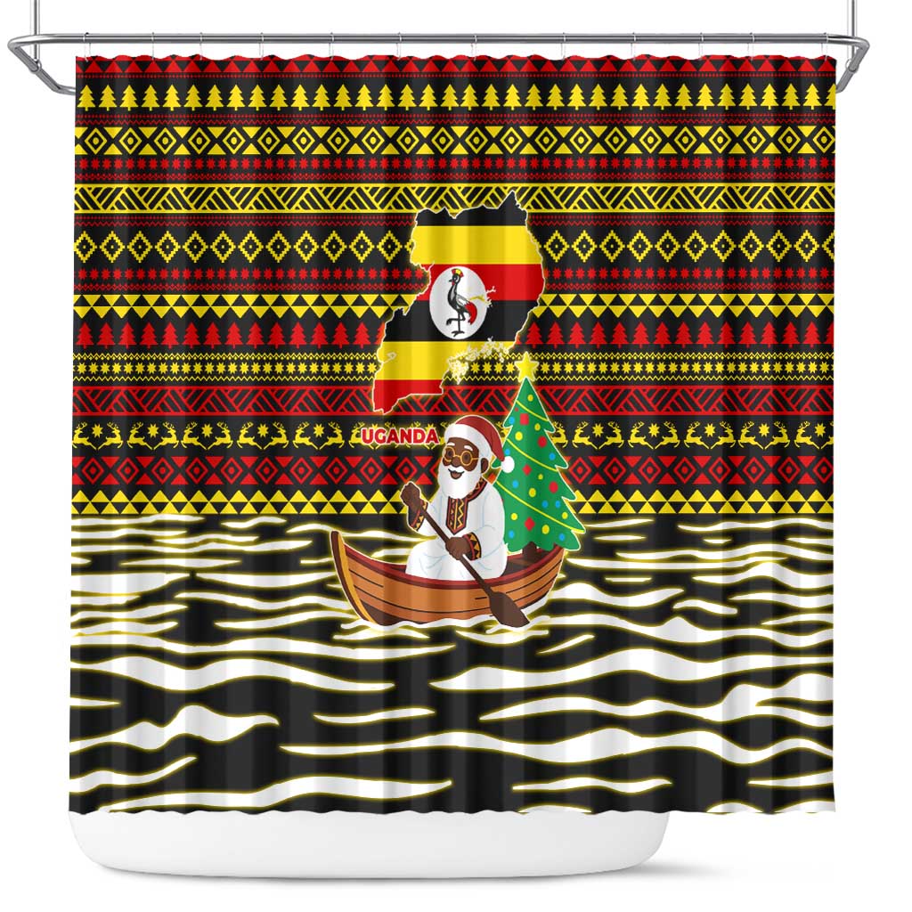 Uganda Christmas Shower Curtain Santa in Canoe Christmas Tree Uganda Map Flag - African Pride
