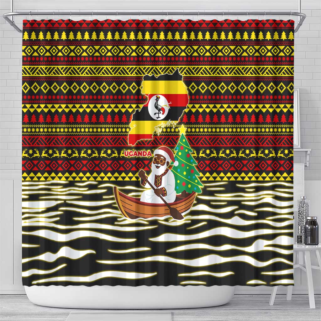 Uganda Christmas Shower Curtain Santa in Canoe Christmas Tree Uganda Map Flag - African Pride