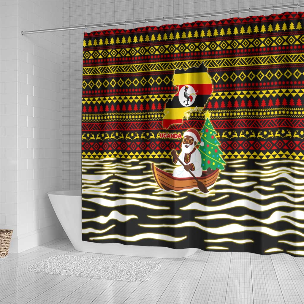 Uganda Christmas Shower Curtain Santa in Canoe Christmas Tree Uganda Map Flag - African Pride