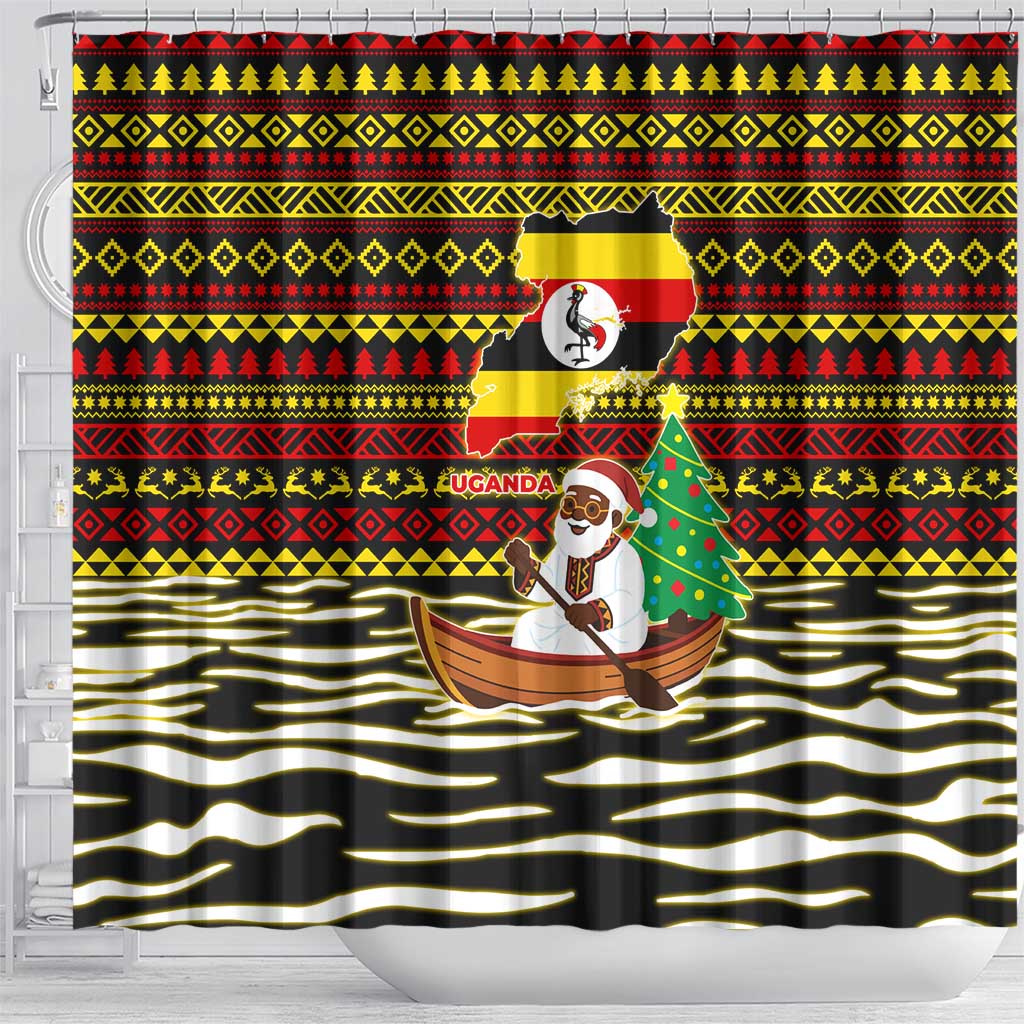 Uganda Christmas Shower Curtain Santa in Canoe Christmas Tree Uganda Map Flag - African Pride