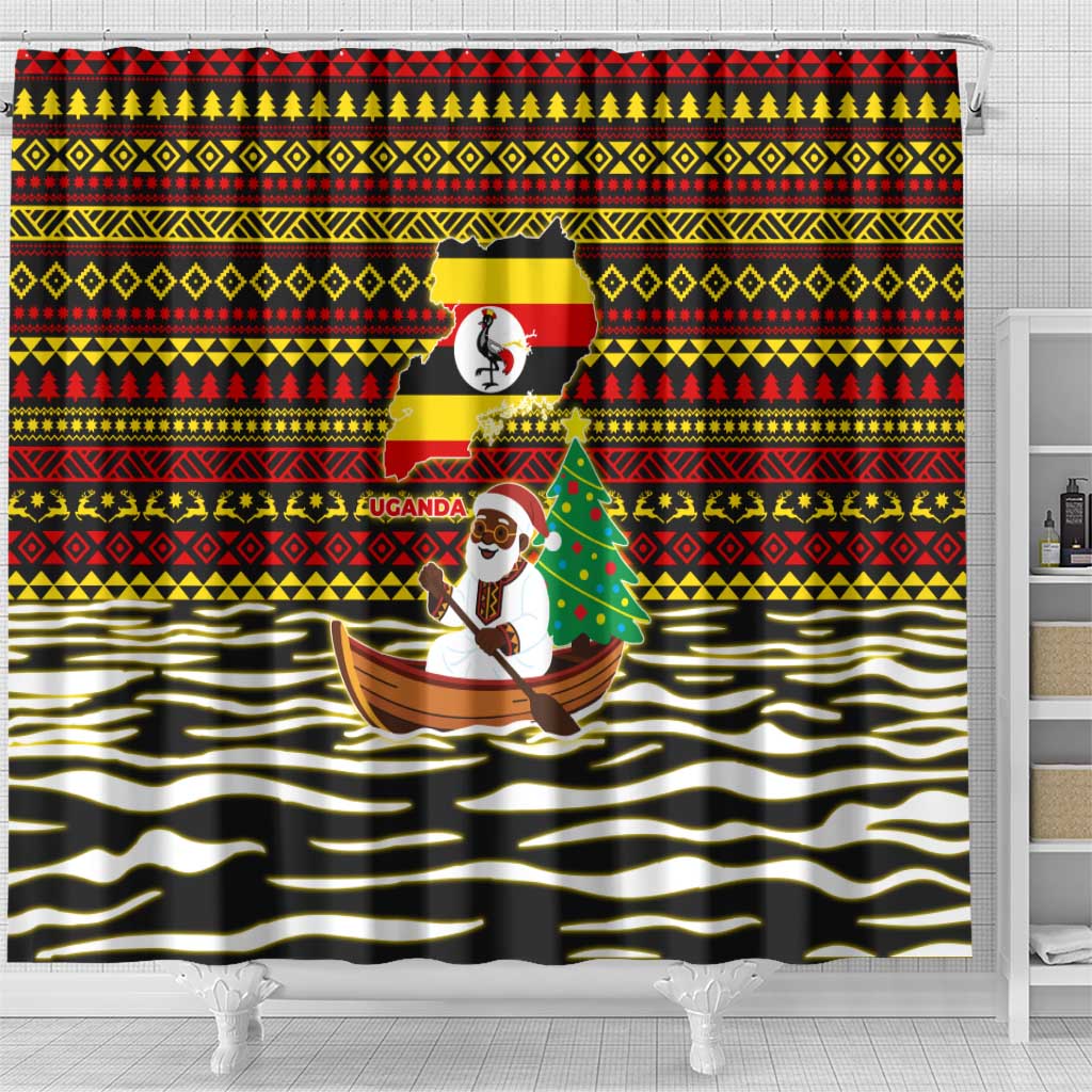 Uganda Christmas Shower Curtain Santa in Canoe Christmas Tree Uganda Map Flag - African Pride