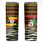 Uganda Christmas Skinny Tumbler Santa in Canoe Christmas Tree Uganda Map Flag - African Pride