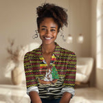 Uganda Christmas Women Casual Shirt Santa in Canoe Christmas Tree Uganda Map Flag - African Pride