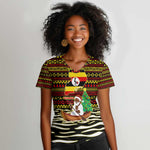 Uganda Christmas Women V-Neck T-Shirt Santa in Canoe Christmas Tree Uganda Map Flag - African Pride
