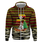 Uganda Christmas Zip Hoodie Santa in Canoe Christmas Tree Uganda Map Flag - African Pride
