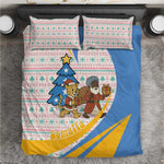 Somalia Christmas Bedding Set Santa Cheetah Christmas Tree Village Scene and Festive Snowflake - African Pride