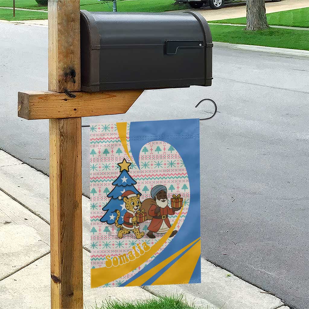 Somalia Christmas Garden Flag Santa Cheetah Christmas Tree Village Scene and Festive Snowflake - African Pride