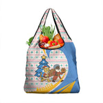 Somalia Christmas Grocery Bag Santa Cheetah Christmas Tree Village Scene and Festive Snowflake - African Pride