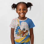 Somalia Christmas Kid T shirt Santa Cheetah Christmas Tree Village Scene and Festive Snowflake - African Pride