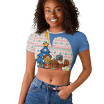 Somalia Christmas Raglan Cropped T shirt Santa Cheetah Christmas Tree Village Scene and Festive Snowflake - African Pride