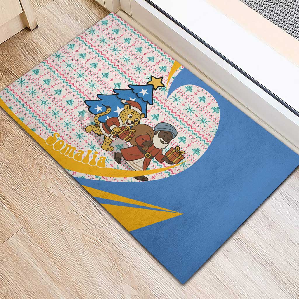 Somalia Christmas Rubber Doormat Santa Cheetah Christmas Tree Village Scene and Festive Snowflake - African Pride