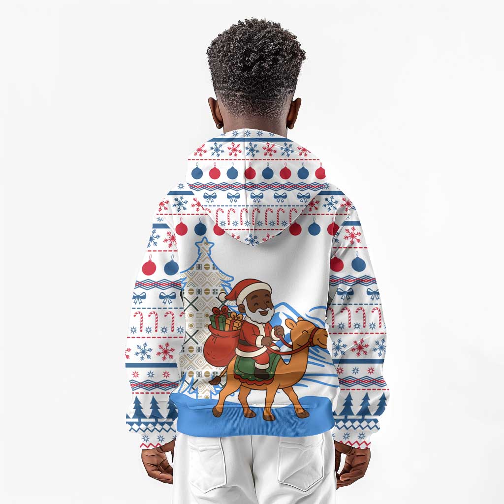 Somalia Christmas Kid Hoodie Santa on Camel Christmas Tree Ornaments Candy Canes and Snowflake - African Pride