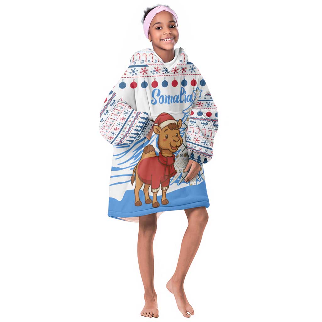 Somalia Christmas Kid Wearable Blanket Hoodie Santa on Camel Christmas Tree Ornaments Candy Canes and Snowflake - African Pride