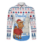 Somalia Christmas Long Sleeve Button Shirt Santa on Camel Christmas Tree Ornaments Candy Canes and Snowflake - African Pride