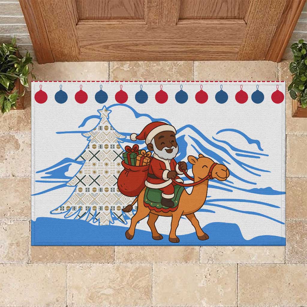 Somalia Christmas Rubber Doormat Santa on Camel Christmas Tree Ornaments Candy Canes and Snowflake - African Pride