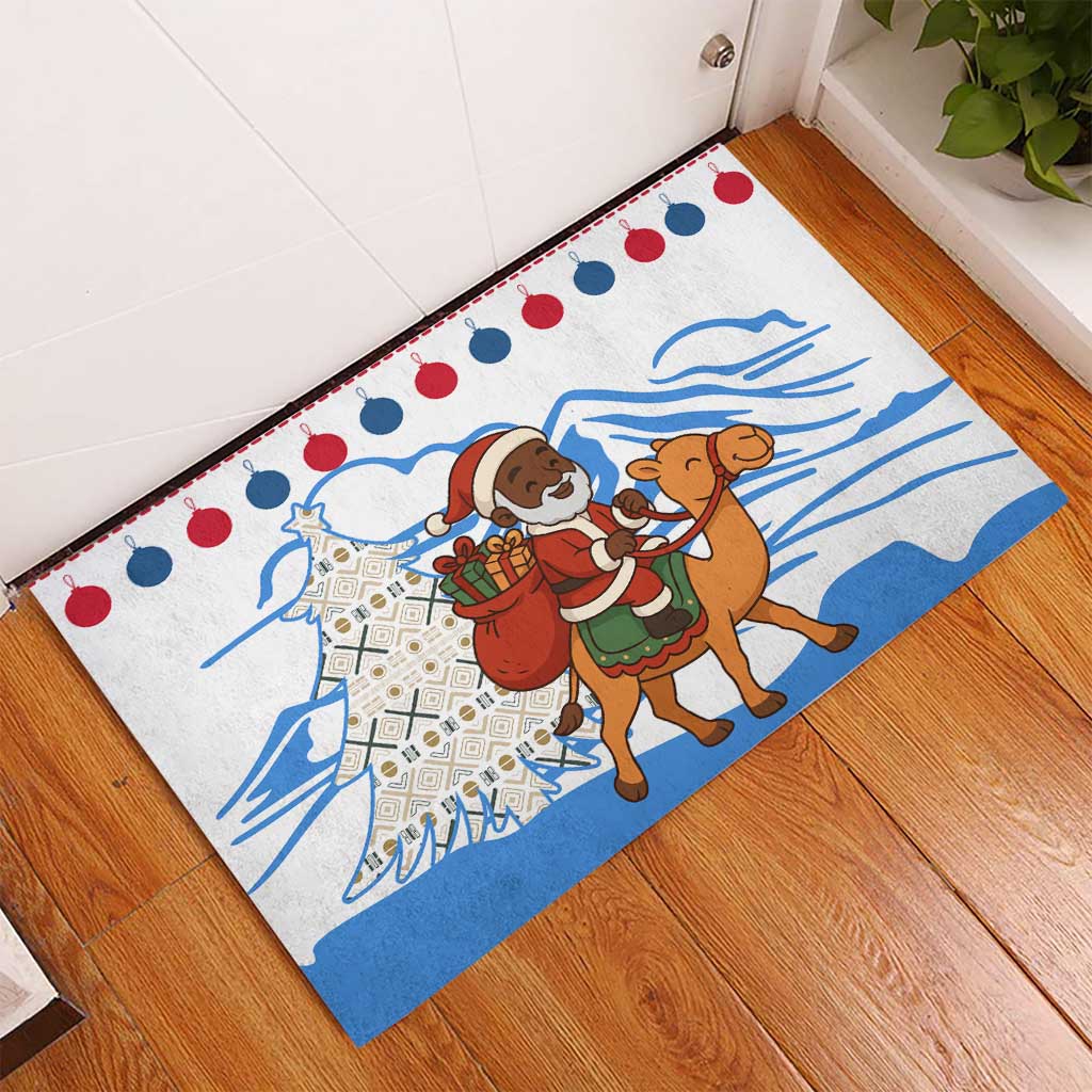 Somalia Christmas Rubber Doormat Santa on Camel Christmas Tree Ornaments Candy Canes and Snowflake - African Pride