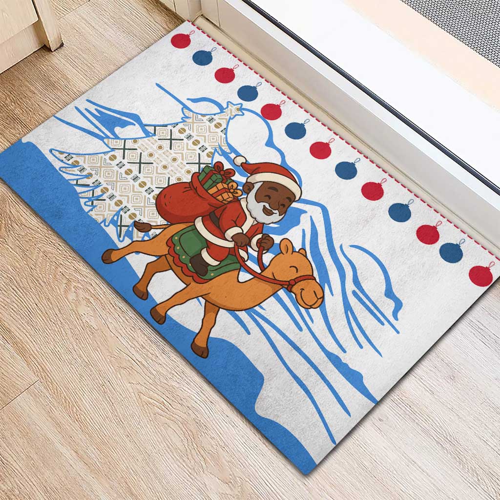 Somalia Christmas Rubber Doormat Santa on Camel Christmas Tree Ornaments Candy Canes and Snowflake - African Pride