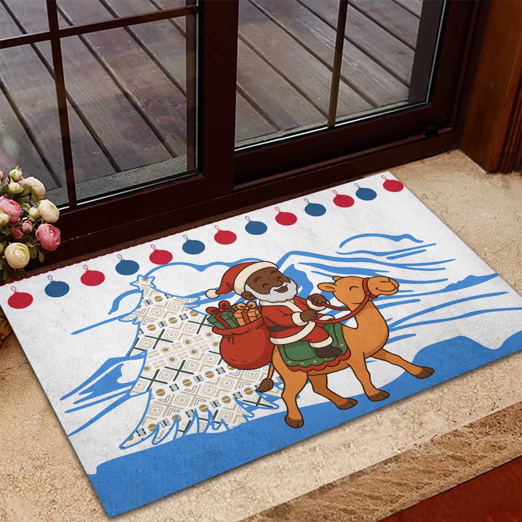 Somalia Christmas Rubber Doormat Santa on Camel Christmas Tree Ornaments Candy Canes and Snowflake - African Pride