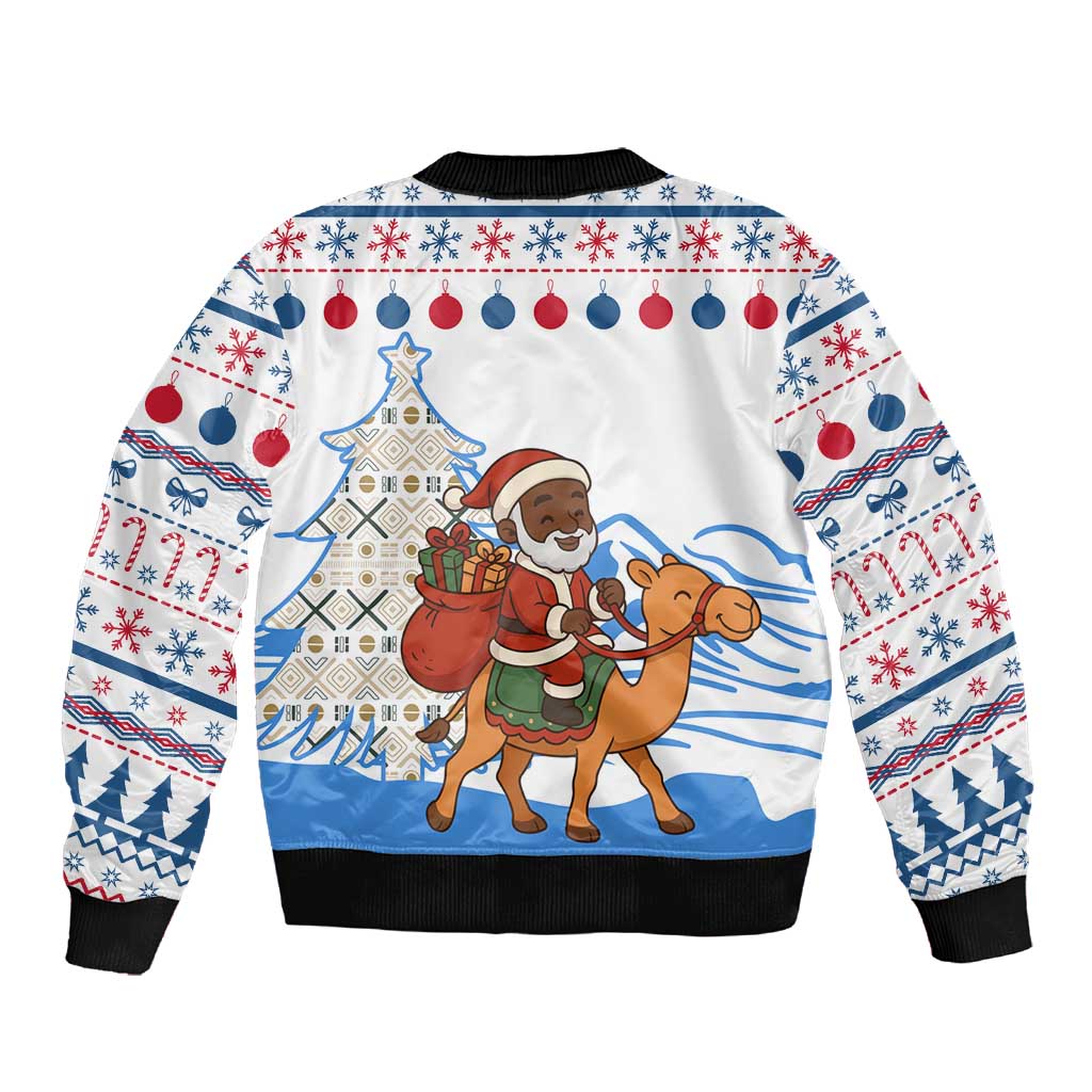 Somalia Christmas Sleeve Zip Bomber Jacket Santa on Camel Christmas Tree Ornaments Candy Canes and Snowflake - African Pride