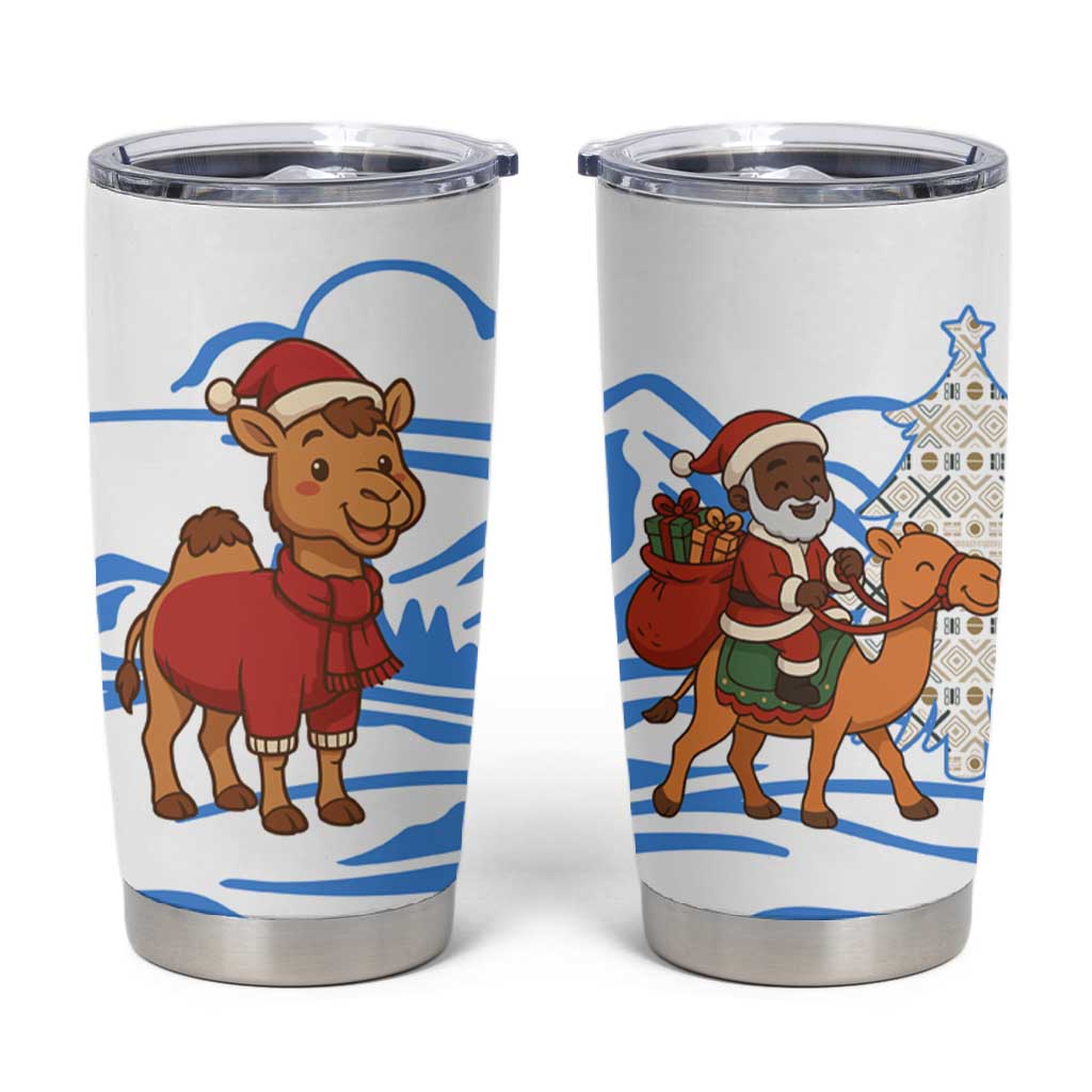 Somalia Christmas Tumbler Cup Santa on Camel Christmas Tree Ornaments Candy Canes and Snowflake - African Pride