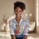 Somalia Christmas Women Casual Shirt Santa on Camel Christmas Tree Ornaments Candy Canes and Snowflake - African Pride