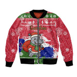 Gambia Christmas Bomber Jacket Santa Hippo National Coat of Arms Snowflakes and Festive Holiday - African Pride