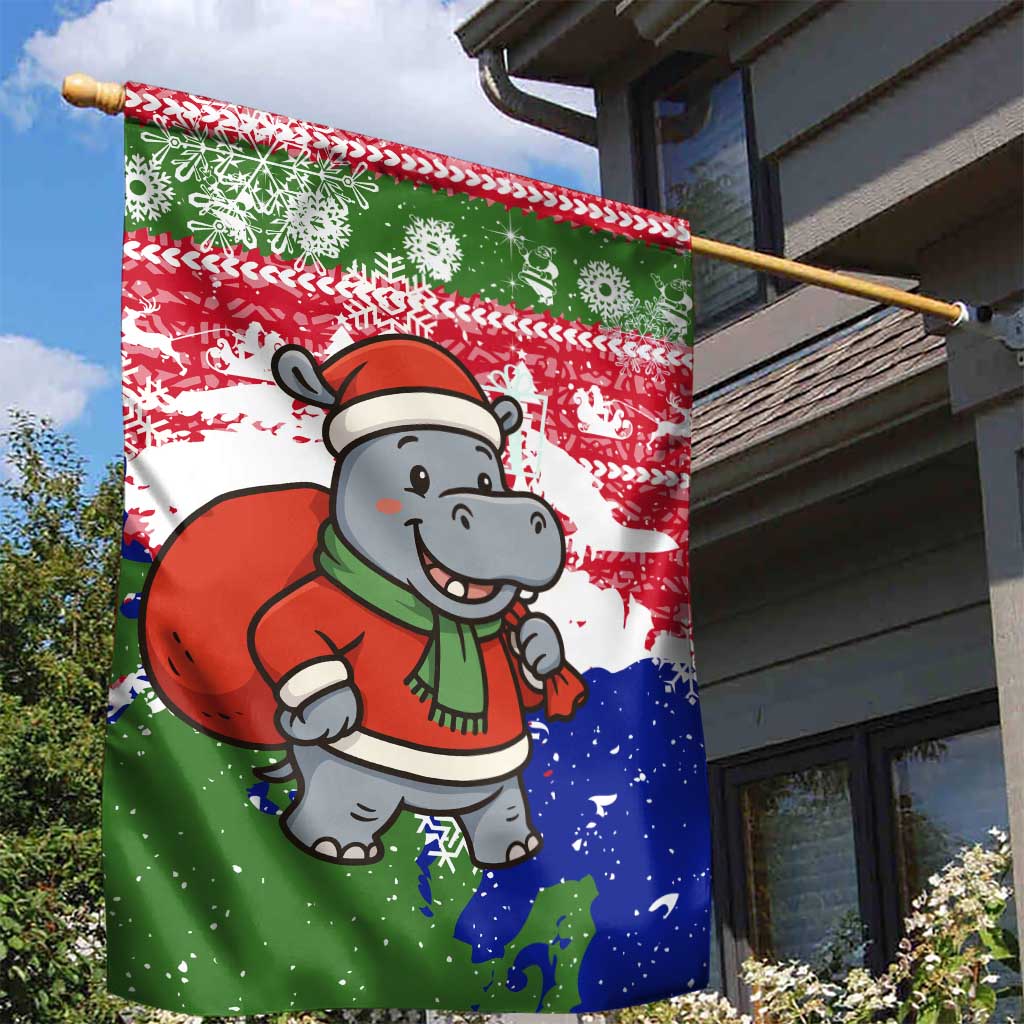 Gambia Christmas Garden Flag Santa Hippo National Coat of Arms Snowflakes and Festive Holiday - African Pride