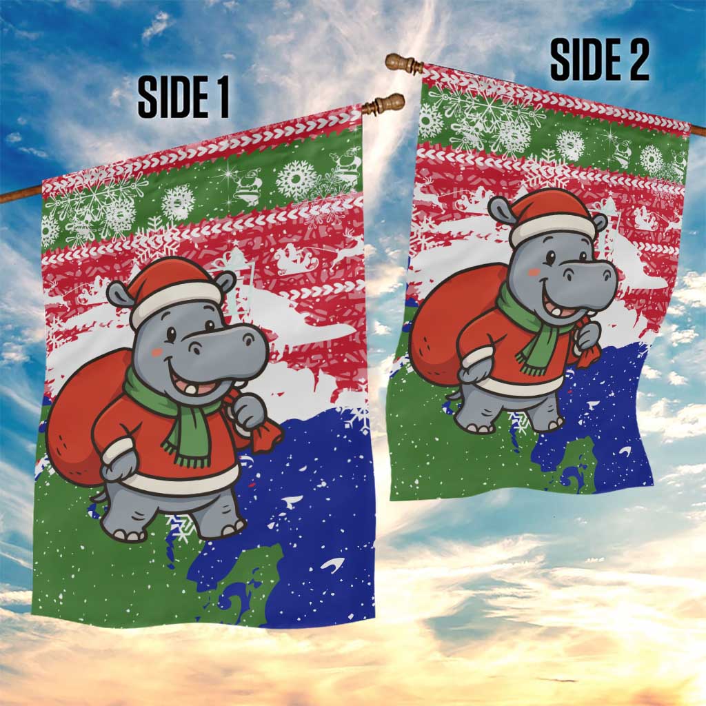 Gambia Christmas Garden Flag Santa Hippo National Coat of Arms Snowflakes and Festive Holiday - African Pride