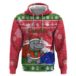 Gambia Christmas Hoodie Santa Hippo National Coat of Arms Snowflakes and Festive Holiday - African Pride