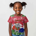 Gambia Christmas Kid T shirt Santa Hippo National Coat of Arms Snowflakes and Festive Holiday - African Pride