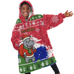 Gambia Christmas Kid Wearable Blanket Hoodie Santa Hippo National Coat of Arms Snowflakes and Festive Holiday - African Pride