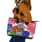 Gambia Christmas Leather Tote Bag Santa Hippo National Coat of Arms Snowflakes and Festive Holiday - African Pride