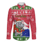 Gambia Christmas Long Sleeve Button Shirt Santa Hippo National Coat of Arms Snowflakes and Festive Holiday - African Pride