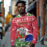 Gambia Christmas Long Sleeve Shirt Santa Hippo National Coat of Arms Snowflakes and Festive Holiday - African Pride